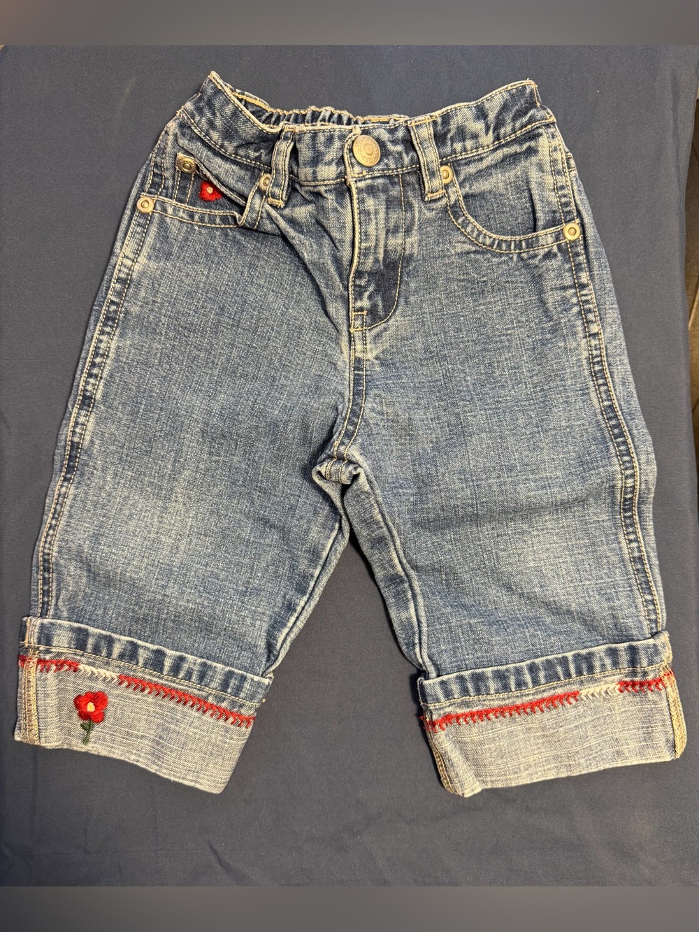 Baby GAP Blue Denim Pants with Red Flower Details for Baby Girl